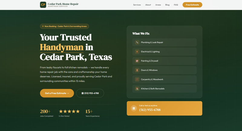 Cedar Park Home Repair website screenshot