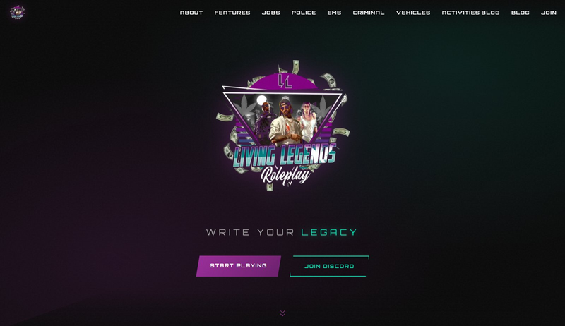 Living Legends Roleplay website screenshot
